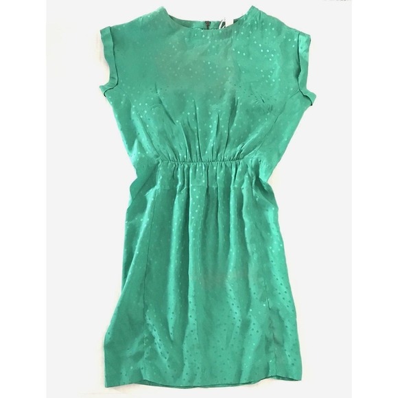 Fossil | Emily Silk Dress Size 0 Luminary Green Polka Dot Crewneck Empire Waist - Picture 8 of 12